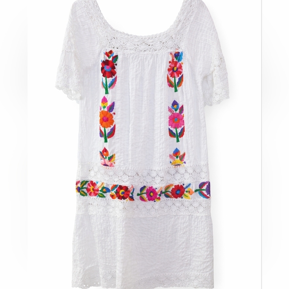 embroidered handmade Dresses & Skirts - Vintage Style Handmade Lace Dress | Colorful Embroidery Boho Sz Medium Large